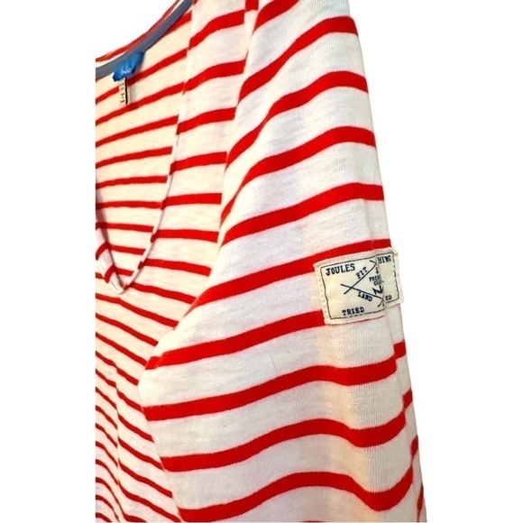 JOULES, RED & WHITE NAUTICAL, V-NECK,SWING TOP. 3/4 SLEEVES & ROUNDED HEM.SIZE 4 - Picture 3 of 6